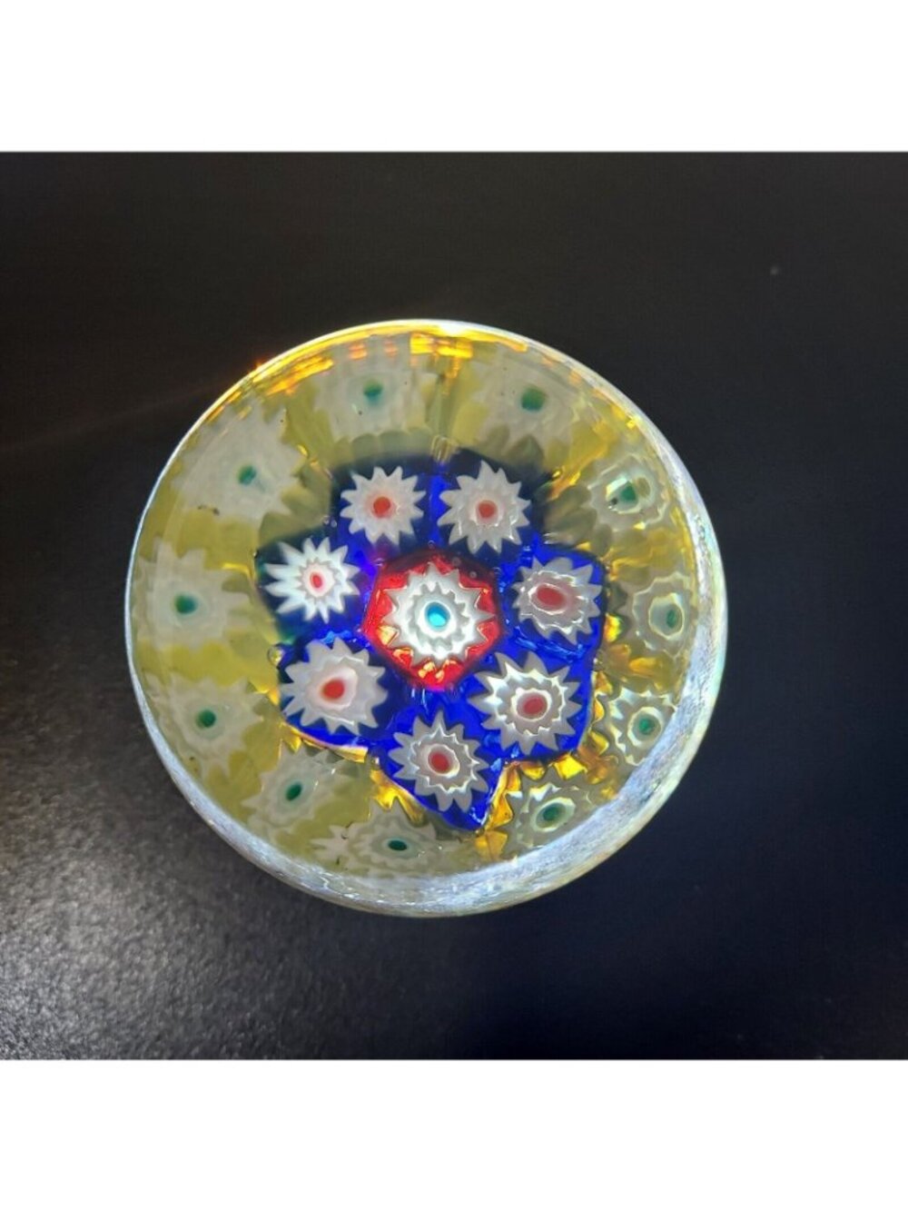 Paperweight Egg Shaped Millefiori Canes Yellow Cobalt Red Gold Flecking 2"Tall - Picture 2 of 16